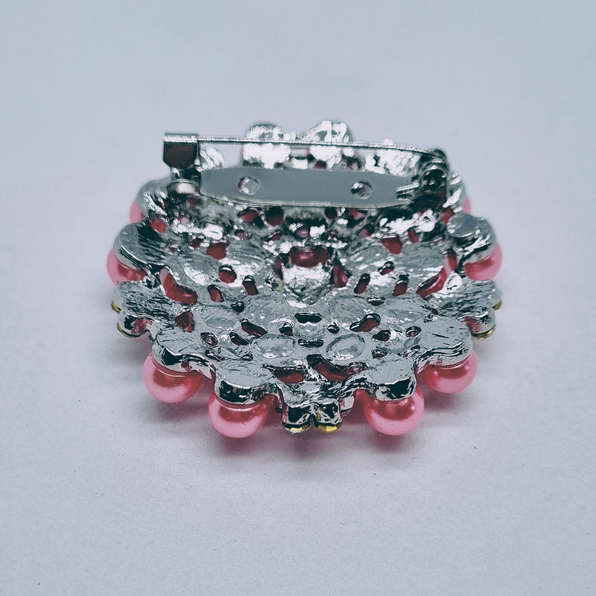 Hot pink pearl brooch with crystals