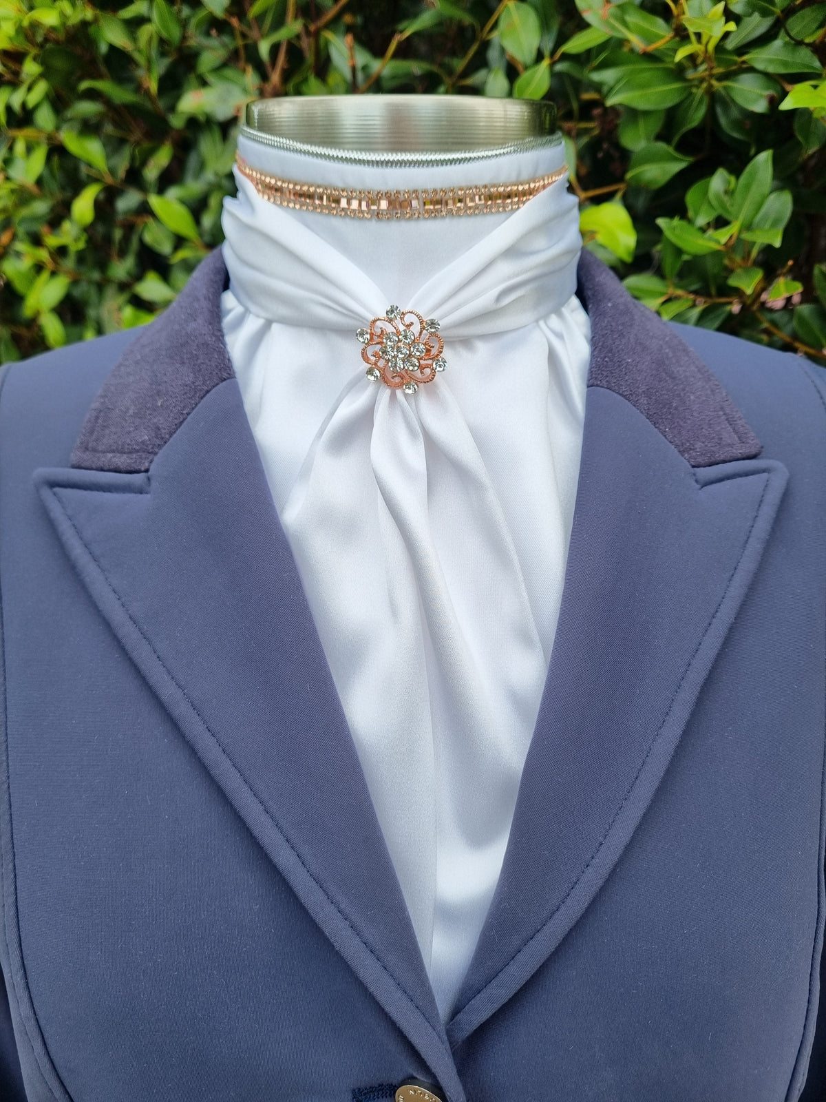 ERA Elle Stock Tie - Soft Ties with Rose Gold crystal trim, piping and Brooch