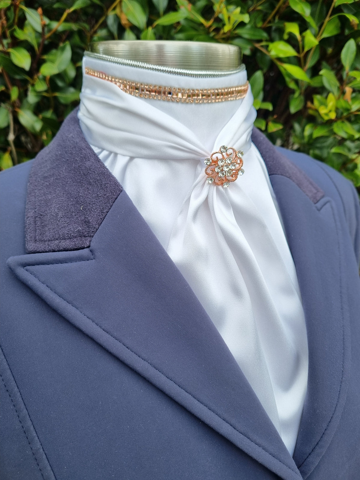 ERA Elle Stock Tie - Soft Ties with Rose Gold crystal trim, piping and Brooch