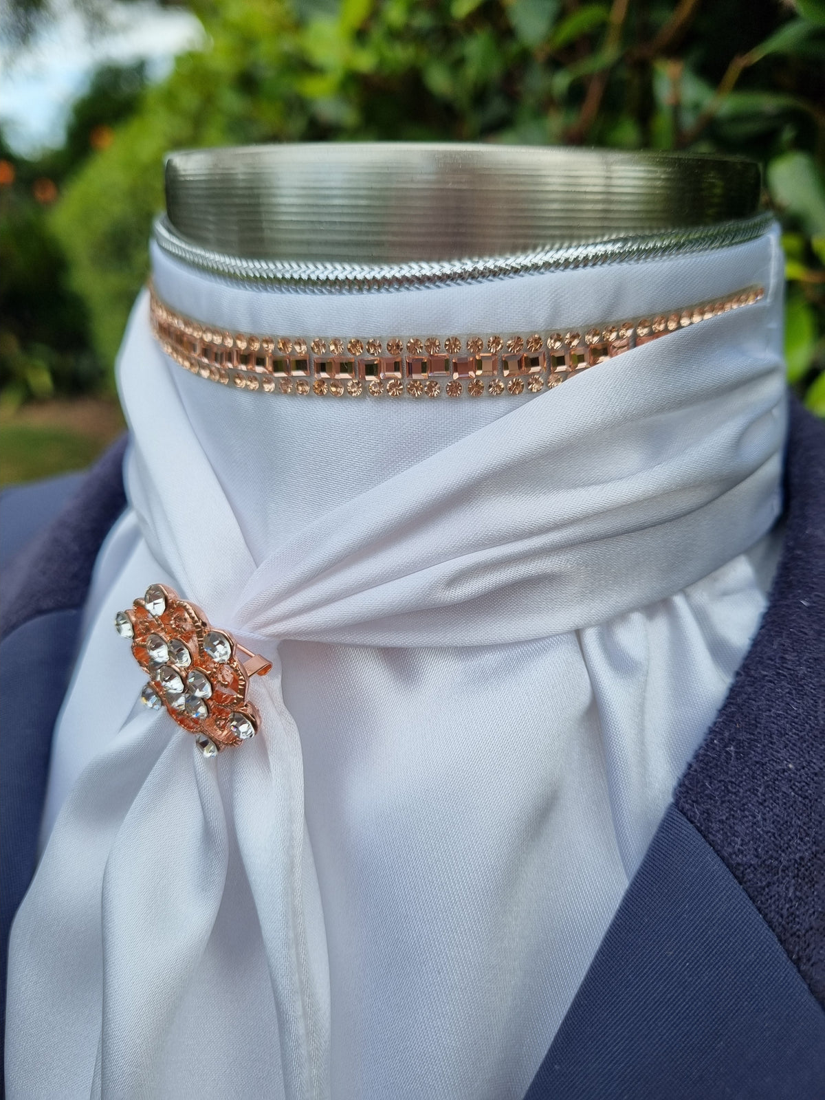 ERA Elle Stock Tie - Soft Ties with Rose Gold crystal trim, piping and Brooch