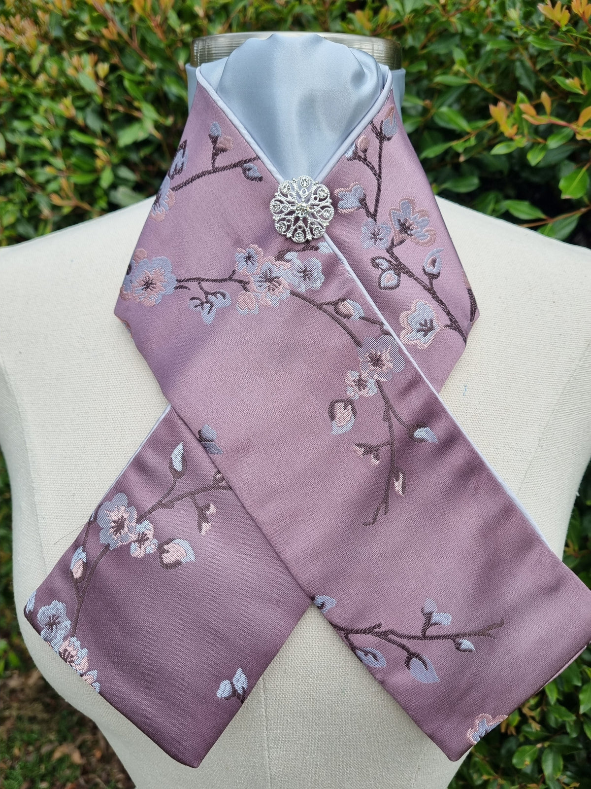ERA Designer Collection Pre-tied Stock Tie - Cherry Blossoms with pale silver