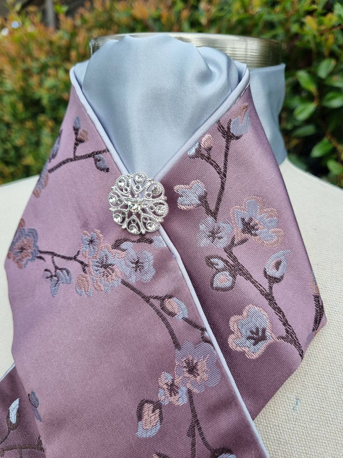 ERA Designer Collection Pre-tied Stock Tie - Cherry Blossoms with pale silver