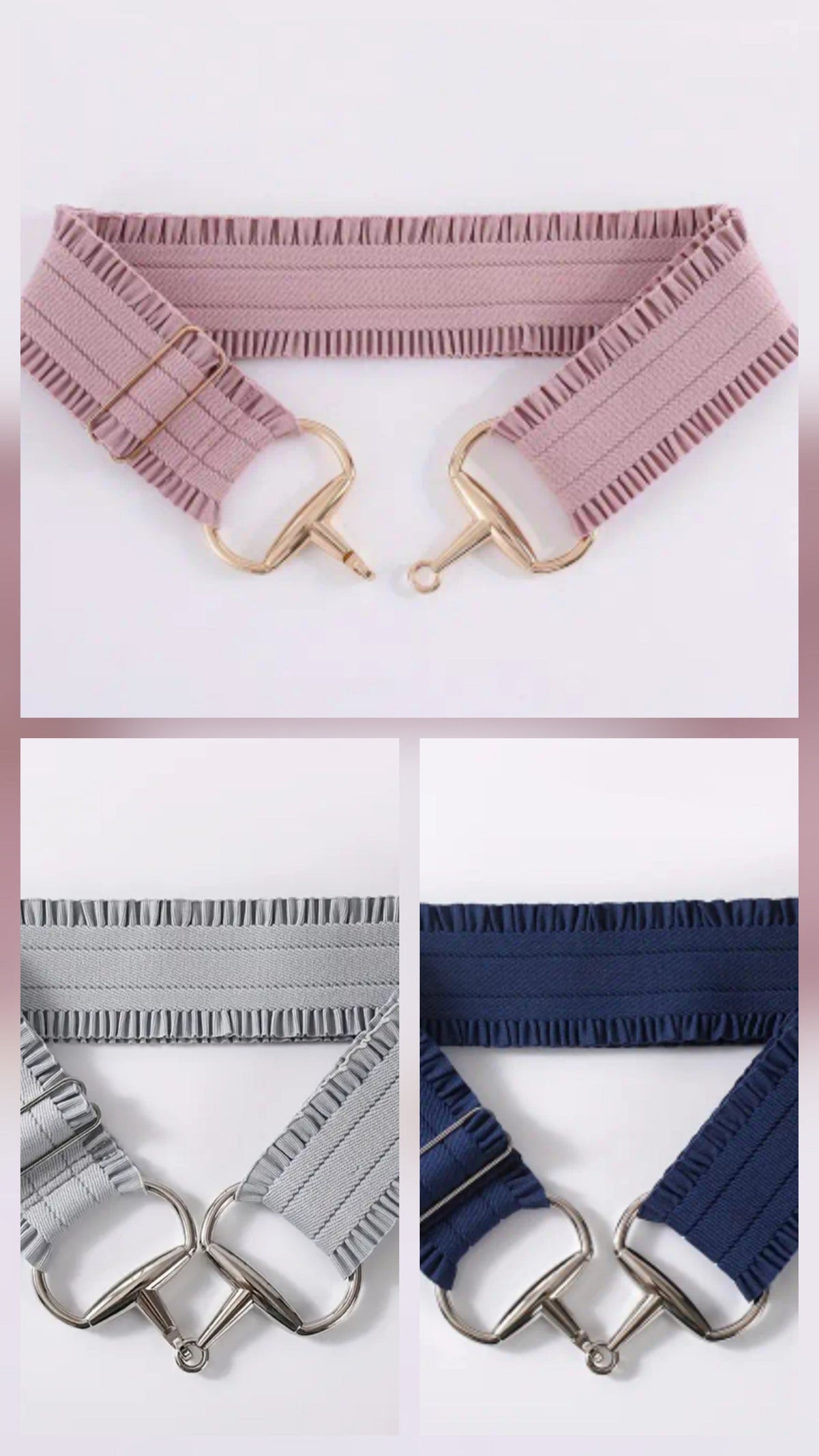 Equestrian Frill Snaffle Belts - Navy, Dusty Pink, Silver/Grey, Black - FREE Post in AU