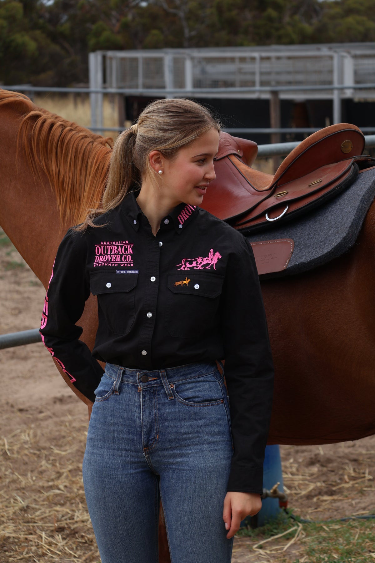 Drover Co. Arena Shirt - Black & Pink