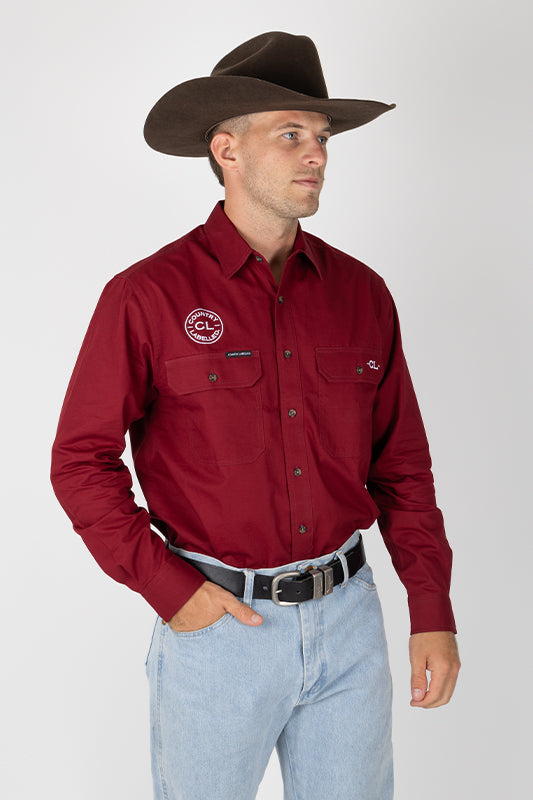 THE CATTLEMAN’S FULL BUTTON WORK SHIRT - BURGUNDY