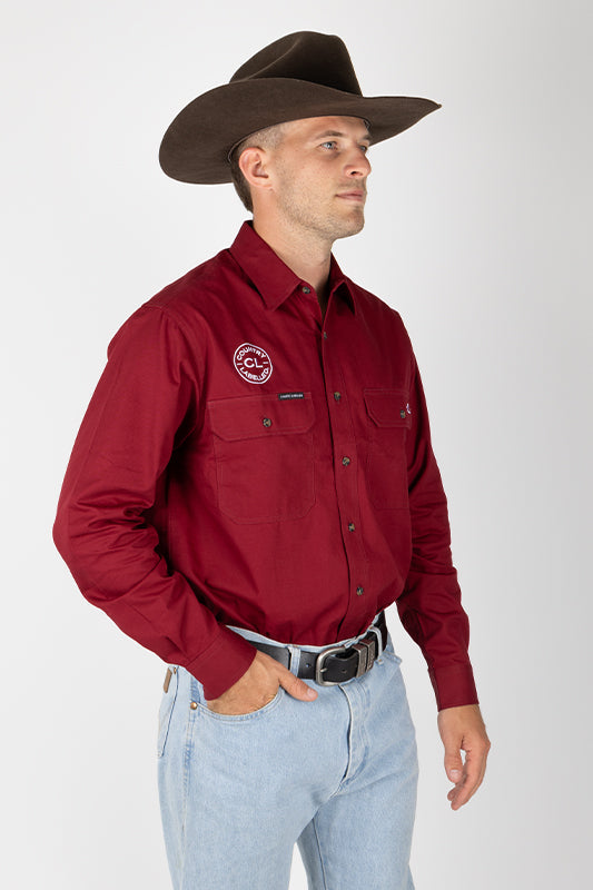 THE CATTLEMAN’S FULL BUTTON WORK SHIRT - BURGUNDY