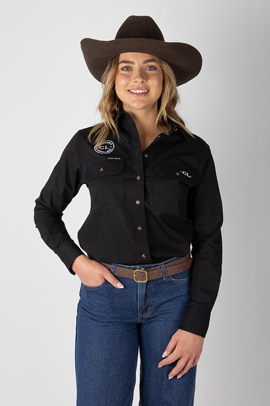 THE MATILDA FULL BUTTON WORK SHIRT - BLACK