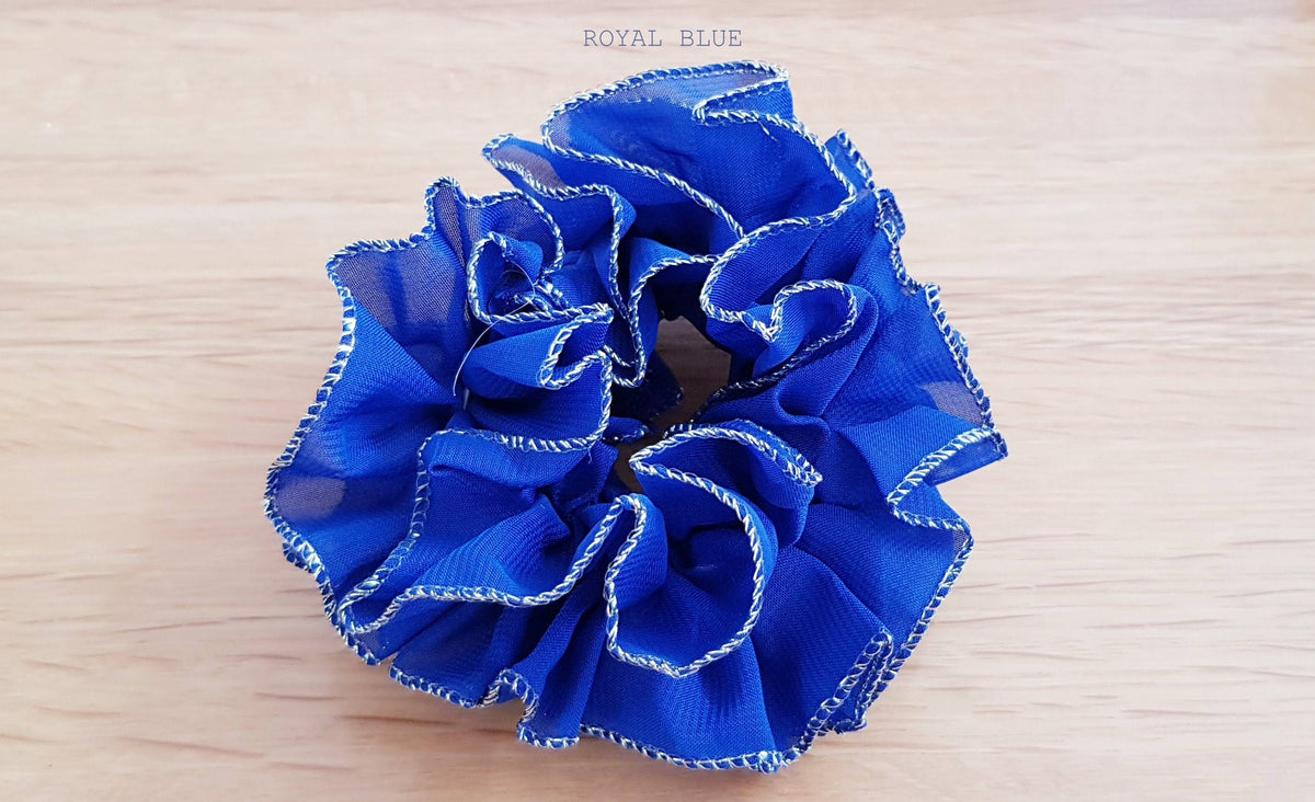 Cindy Hair Scrunchie - Black, white/silver, white/gold royal blue, Navy - Free postage in Australia