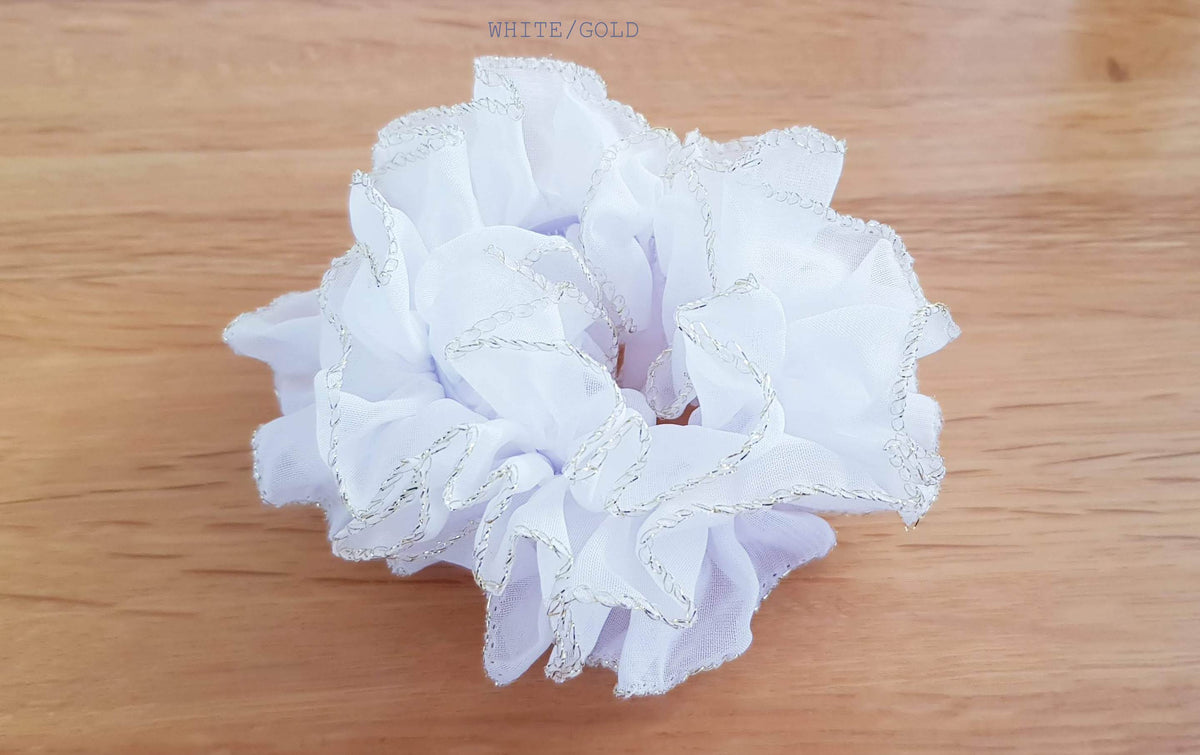Cindy Hair Scrunchie - Black, white/silver, white/gold royal blue, Navy - Free postage in Australia