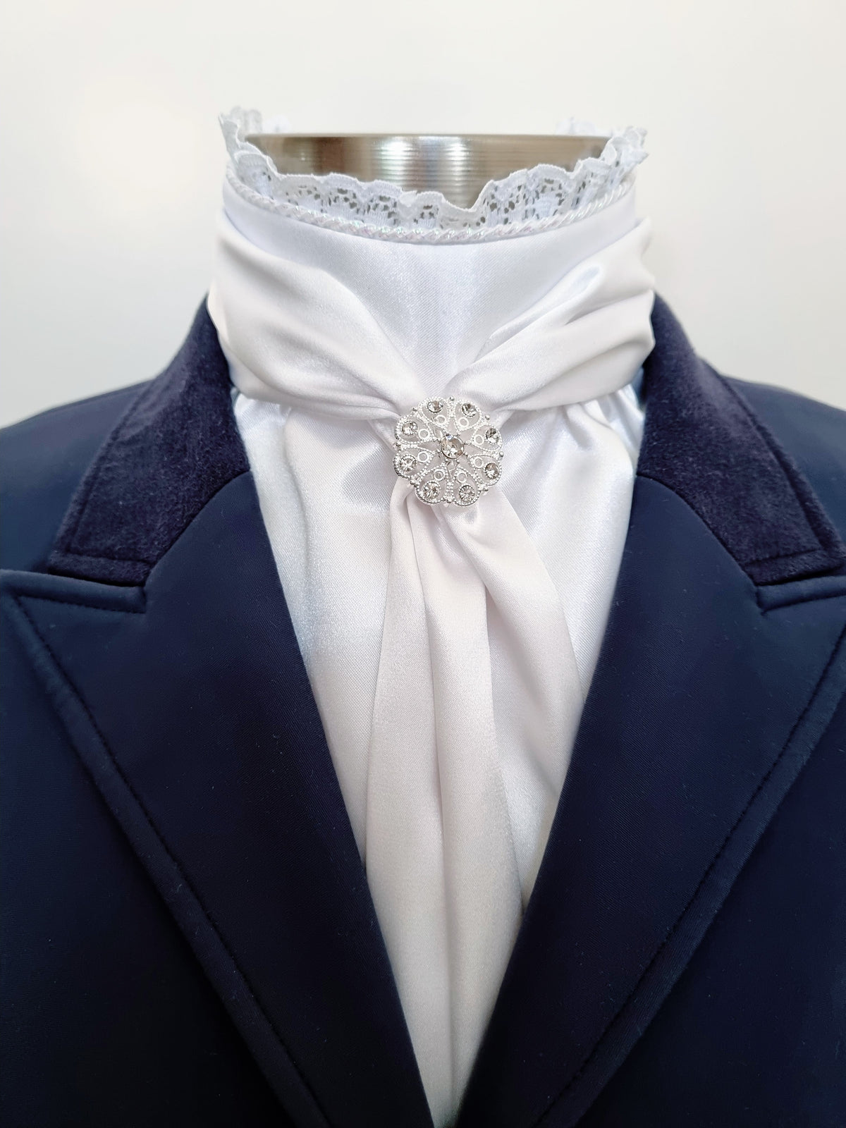 ERA Elle Stock Tie - Soft Ties with Lace trim, piping and Brooch