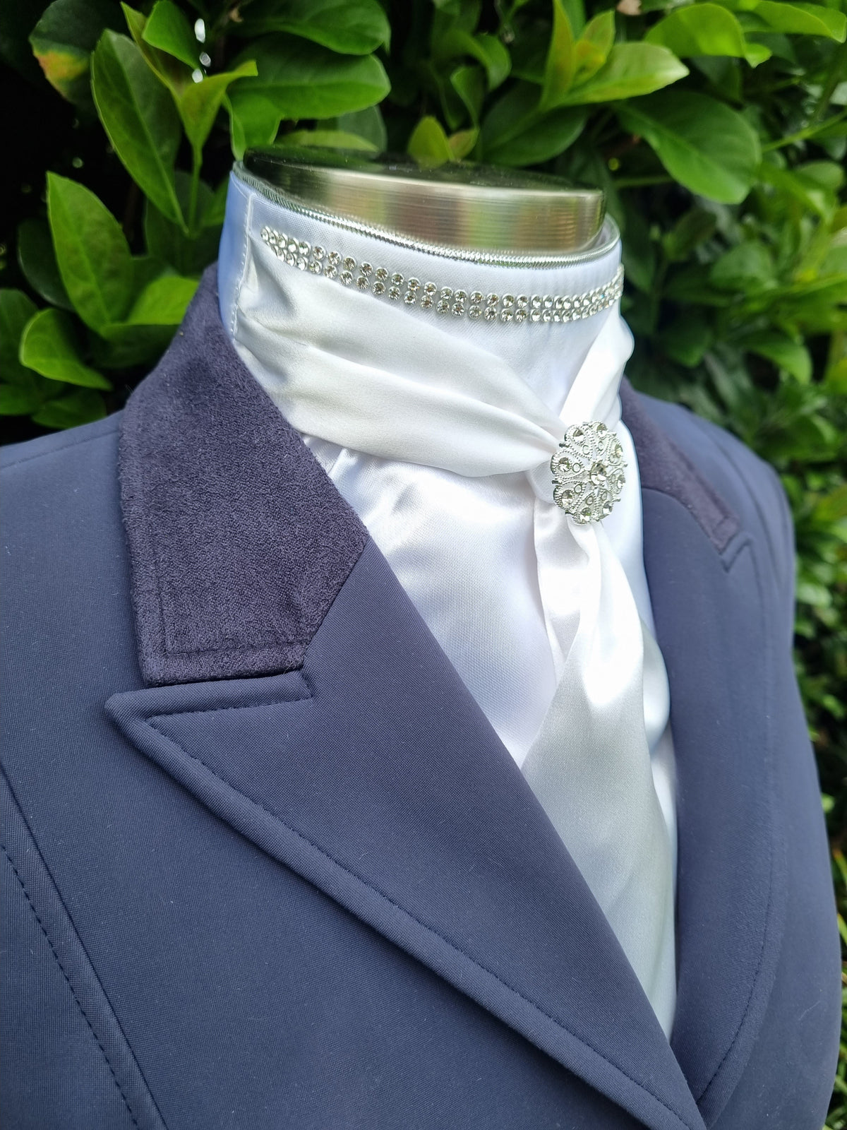 ERA Elle Stock Tie - Soft Ties with Clear Crystal trim, piping and Brooch