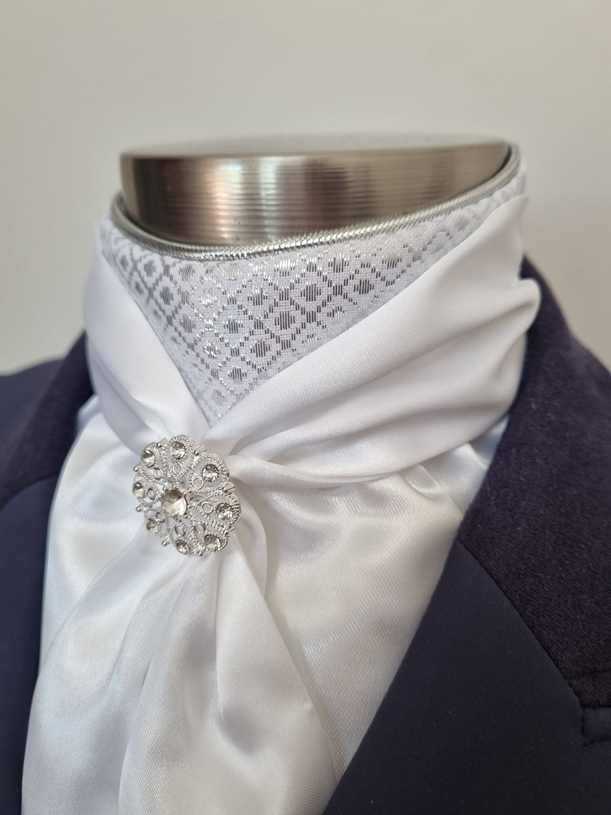 ERA Elle Stock Tie - Soft Ties with silver diamond brocade and Brooch