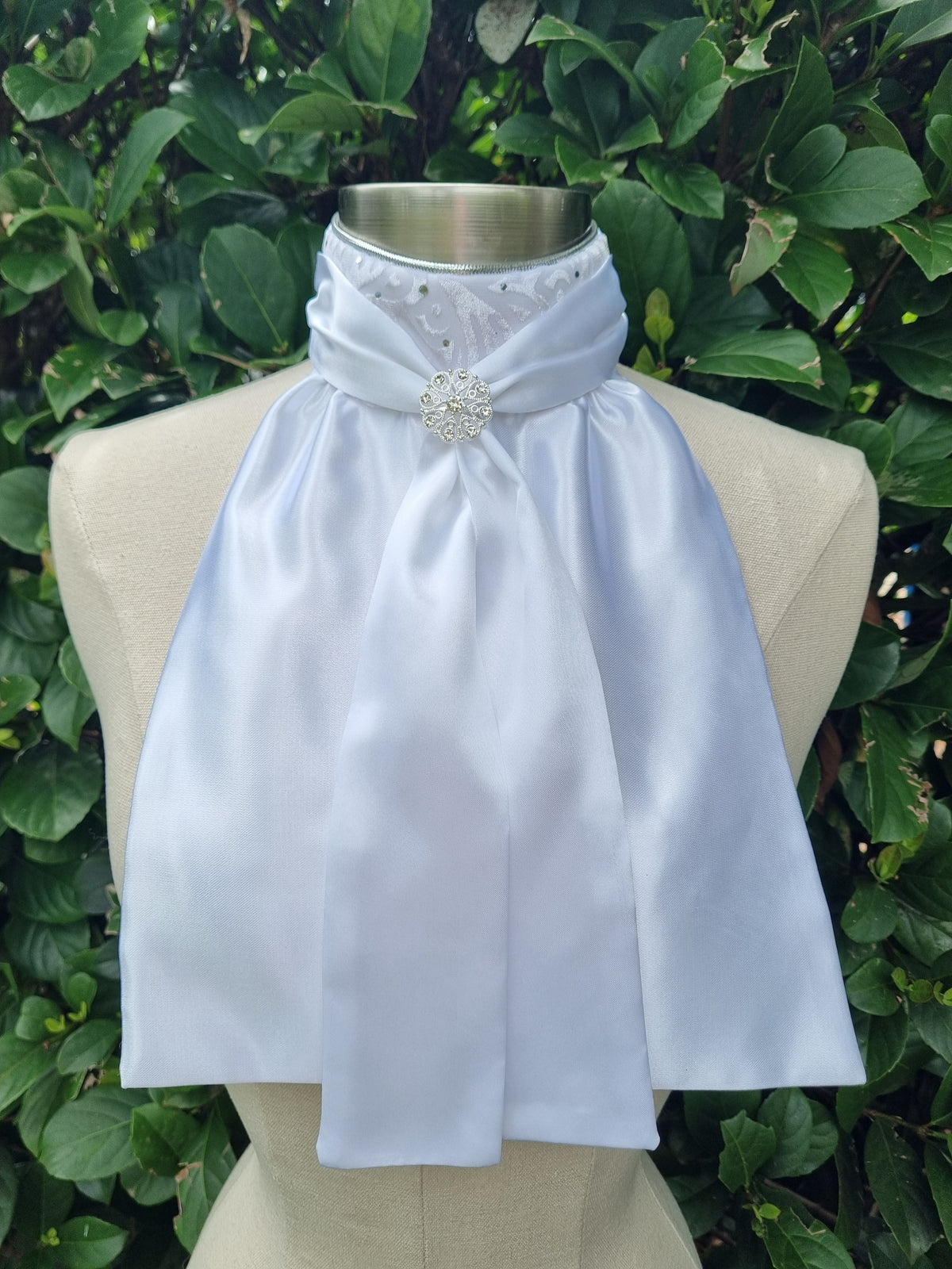 ERA Elle Pre-tied Stock Tie - White satin Soft Ties with Scattered Sparkles & Brooch