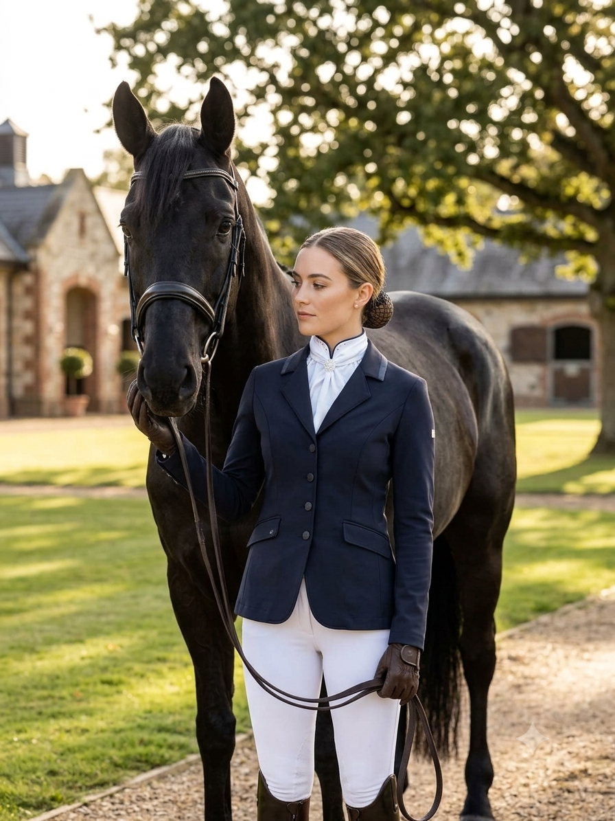 ERA Euro Elle Split Collar Stock Tie - Soft Ties with navy piping, Swarovski elements and Brooch