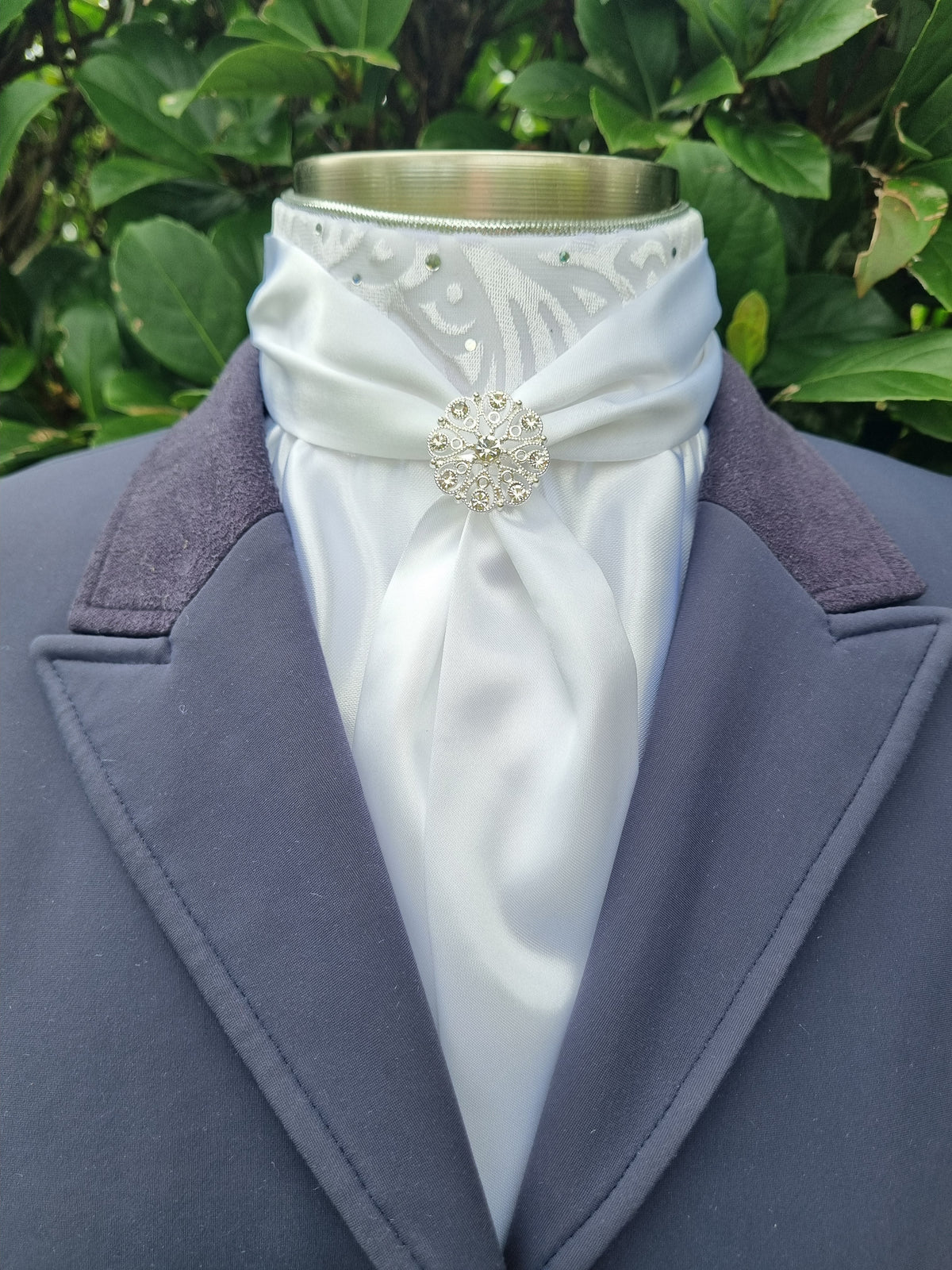 ERA Elle Pre-tied Stock Tie - White satin Soft Ties with Scattered Sparkles & Brooch