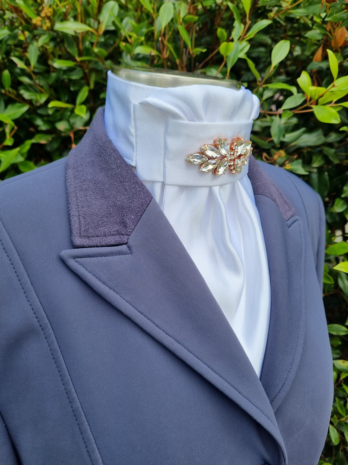 ERA Euro Lyndal Stock Tie - White satin with Plume Embellishment - Silver or rose gold