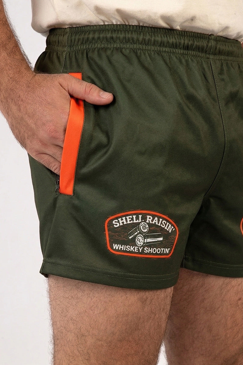 Footy Shorts - Shell Raisin' - Olive & Orange