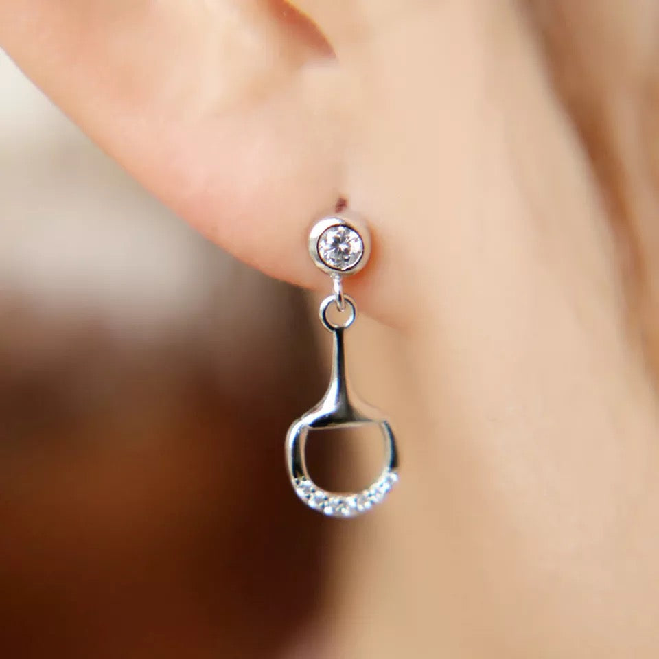 Silver crystal horse bit earrings