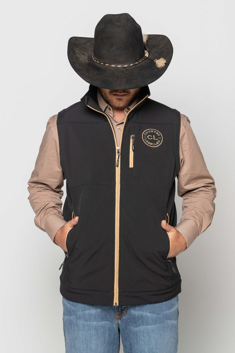 Mens - Maverick - Soft Shell Vest - Black & Tan