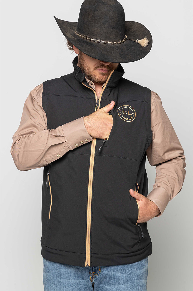 Mens - Maverick - Soft Shell Vest - Black & Tan