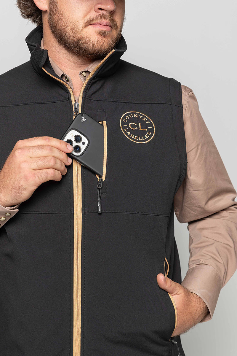 Mens - Maverick - Soft Shell Vest - Black & Tan