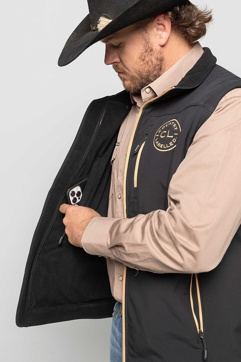 Mens - Maverick - Soft Shell Vest - Black & Tan