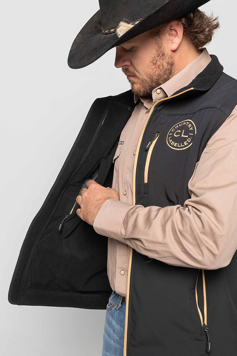 Mens - Maverick - Soft Shell Vest - Black & Tan