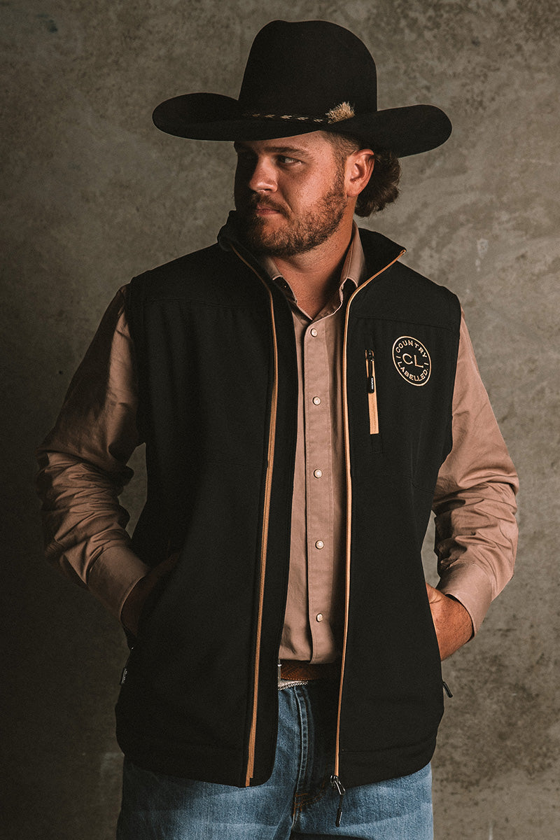 Mens - Maverick - Soft Shell Vest - Black & Tan