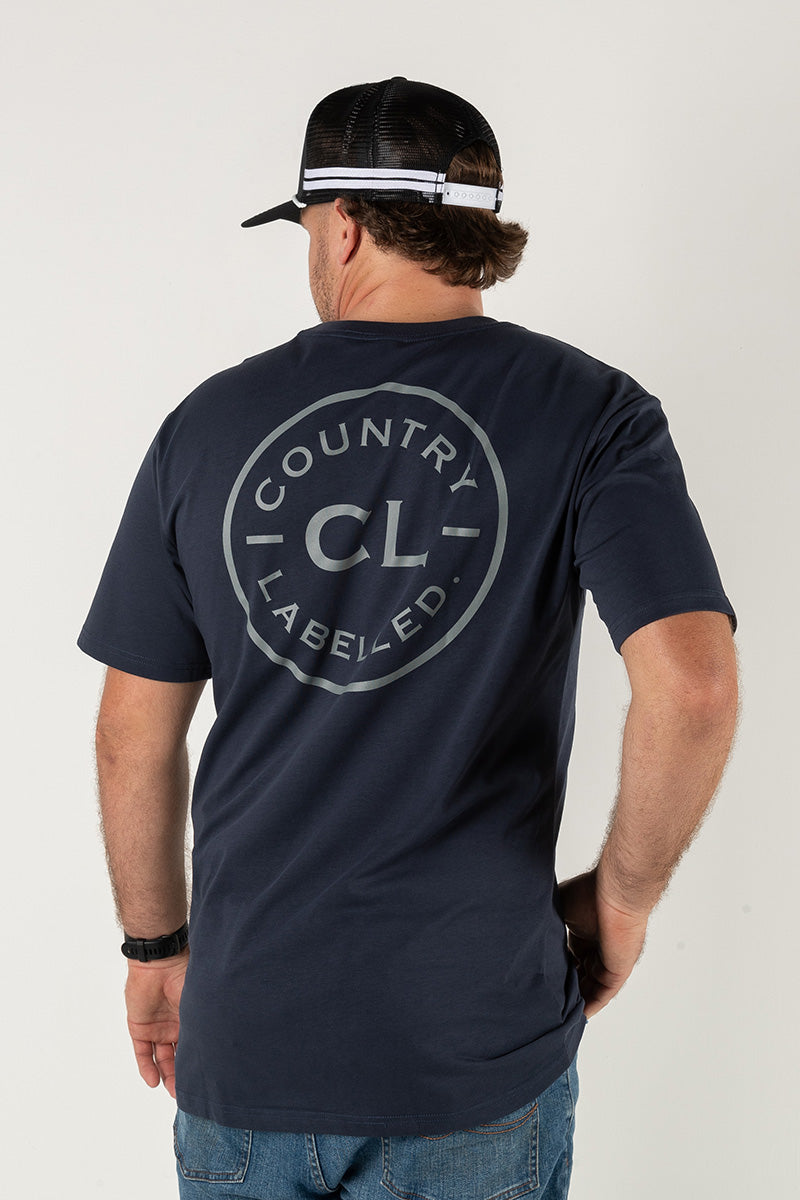 Mens Classic Signature CL T Shirt - Navy - Grey Logo