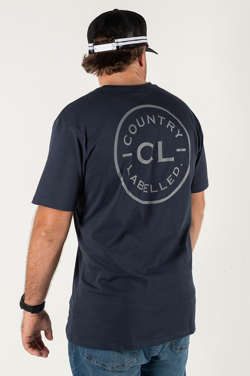 Mens Classic Signature CL T Shirt - Navy - Grey Logo