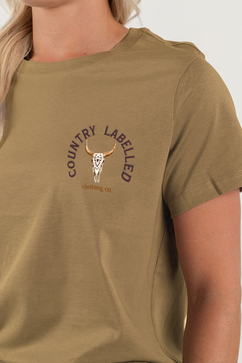 Women's Classic Signature CL T Shirt - Camel - Western Skull Logo