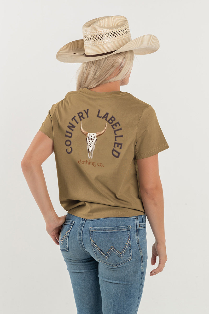 Women's Classic Signature CL T Shirt - Camel - Western Skull Logo