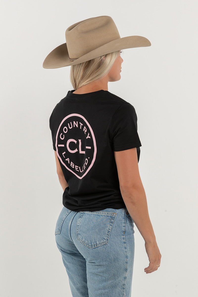 Women's Classic Signature CL T Shirt - Black - Dusty Pink Logo