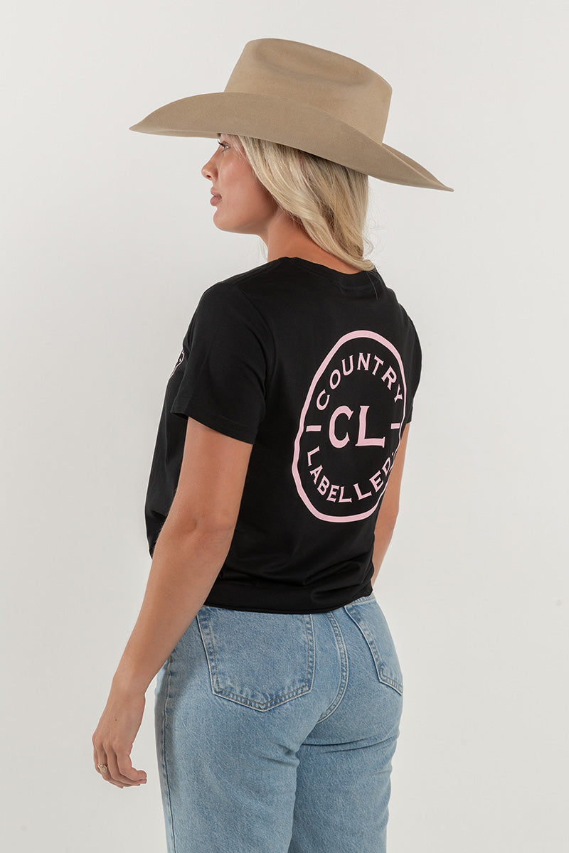 Women's Classic Signature CL T Shirt - Black - Dusty Pink Logo
