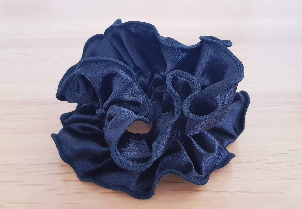 DELUXE Black satin hair scrunchie - FREE postage in AU