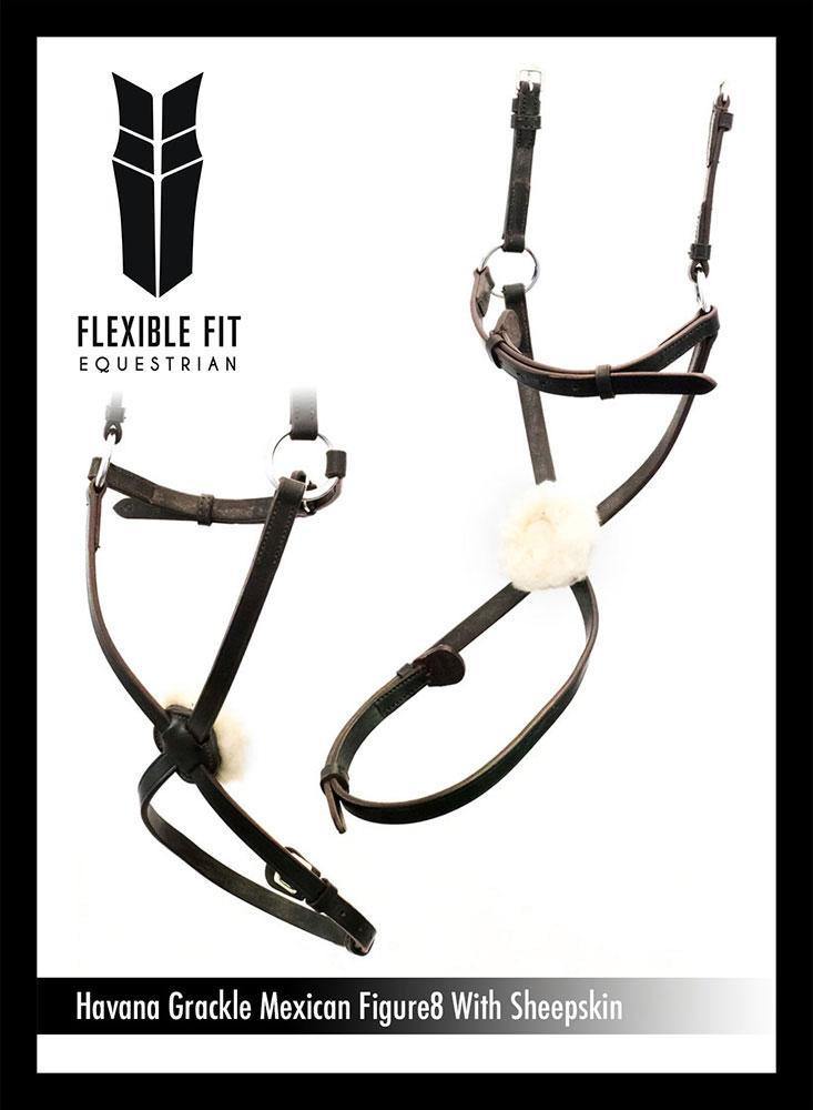FIGURE 8 WITH SHEEPSKIN- HAVANA NOSEBAND - Flexible Fit Equestrian Australia
