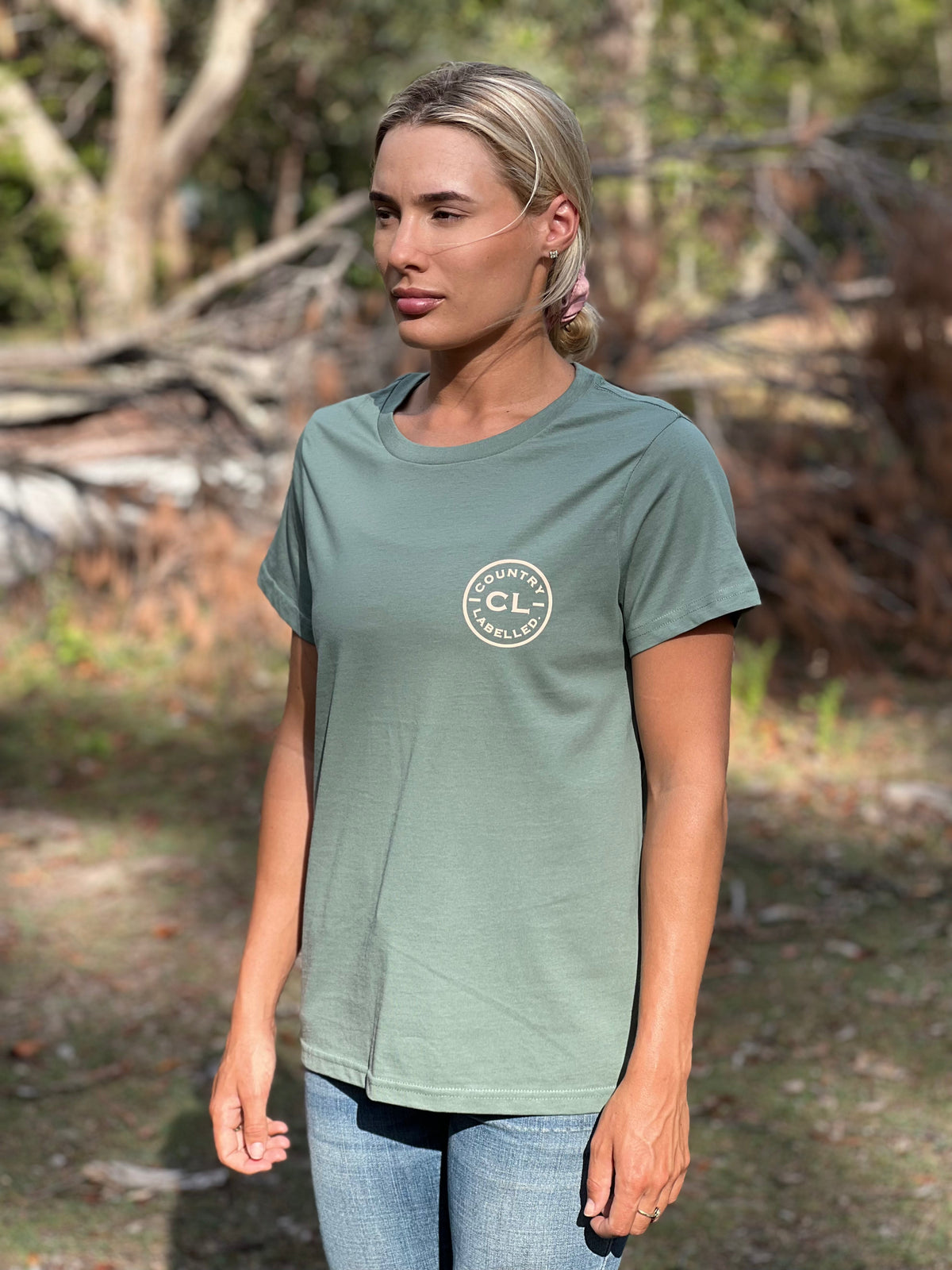 Women's Classic Signature CL T Shirt - Sage - Wheat Grass Logo