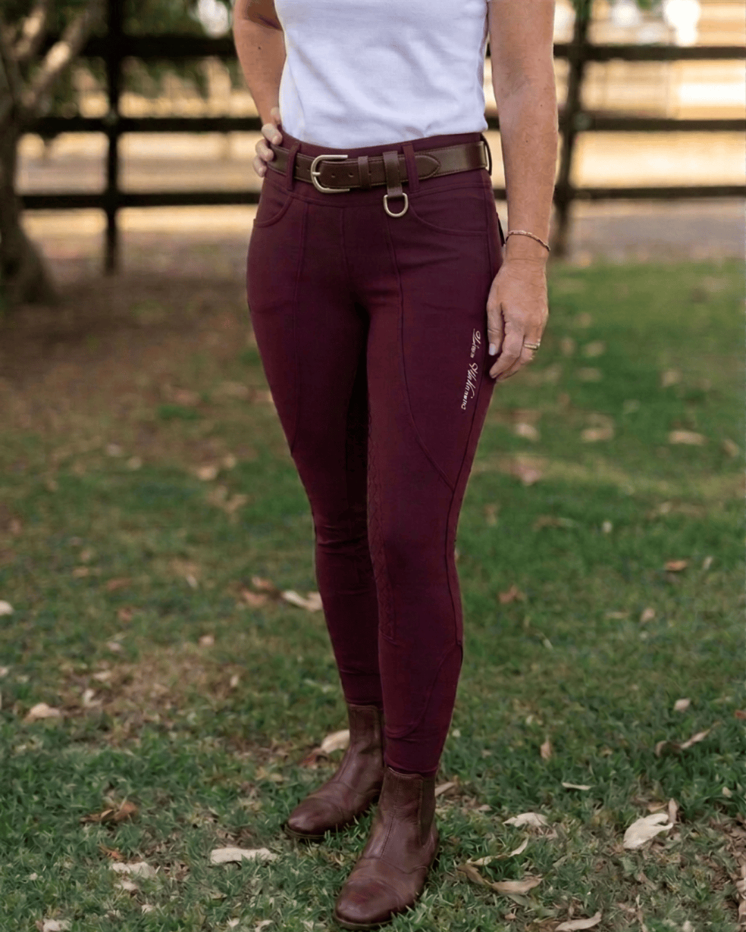 Peter Williams Riding Apparel Horse Riding Tights Ladies Red Wine Riding Tights – Full Gel Seat