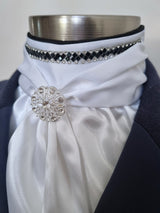 ERA Elle Stock Tie - Soft Ties with black & clear crystal trim, piping and Brooch