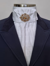 ERA EURO LYNDAL COTTON STOCK TIE - White & textured Cotton with antique brooch