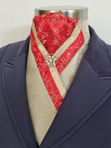 ERA TAYLA STOCK TIE - New gold brocade with red brocade centre & trim, and gold brooch
