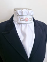 ERA EURO REGAL ISABEL STOCK TIE - White satin, silver piping, pink pearl embellishment