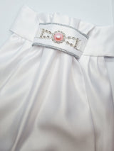 ERA EURO REGAL ISABEL STOCK TIE - White satin, silver piping, pink pearl embellishment