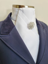 ERA ALEX Stock Tie - White satin with pleated centre & crystal brooch