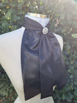 ERA Elle Stock Tie - Black Satin with Soft Ties and Diamond Brocade insert & brooch