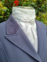 ERA ELLE Pre-tied Stock Tie - White satin Soft Ties with Embroidered Centre and silver brooch