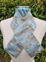 ERA Designer Collection - Pre-tied Stock Tie Plastron - Mint Oriental Brocade - Dragonflies