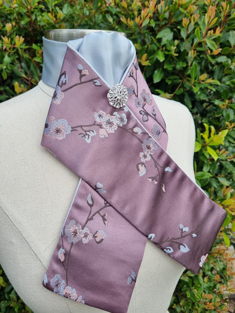 ERA Designer Collection Pre-tied Stock Tie - Cherry Blossoms with pale silver