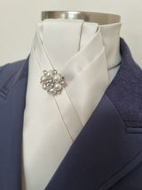 ERA ALEX Stock Tie - Cream satin with pleated centre & pearl crystal brooch