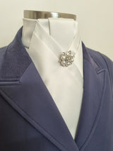 ERA ALEX Stock Tie - Cream satin with pleated centre & pearl crystal brooch